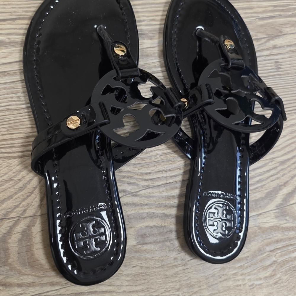 Tory Burch Black Patent Sandals